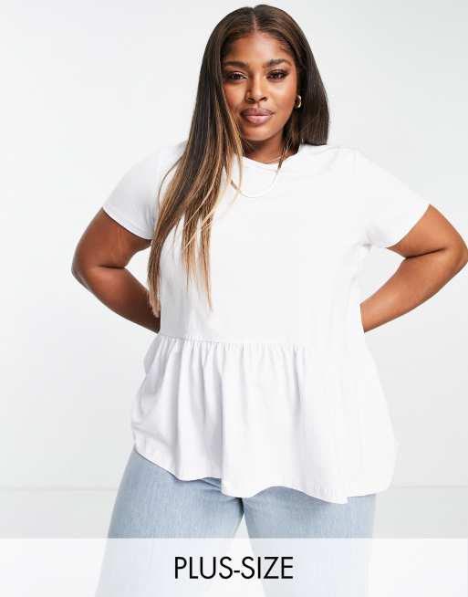 Noisy May Curve - Peplum T-shirt in wit
