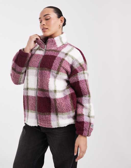 Noisy May Curve pile con zip a quadri bordeaux e crema, 3 di 4