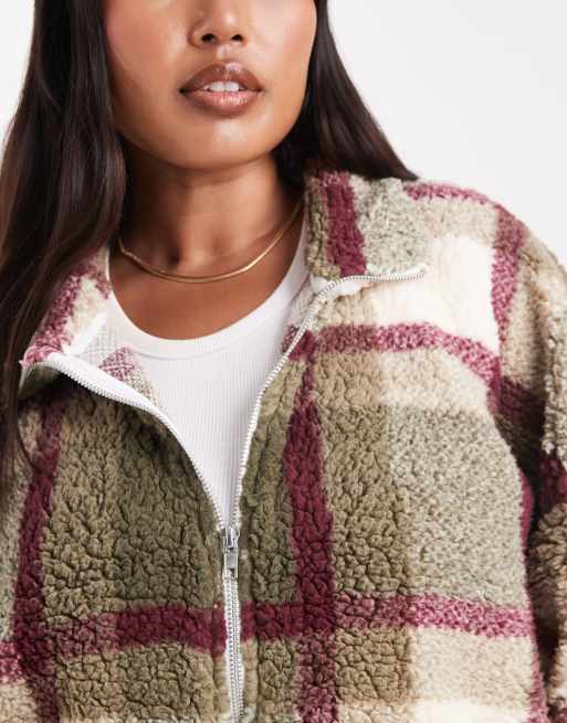 Noisy May Curve – Polar oversize w kratkę w kolorze kremowym i khaki, 3 z 4