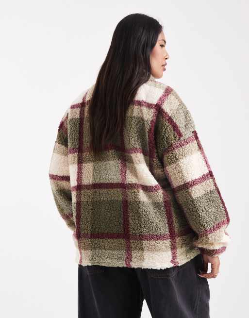 Noisy May Curve – Polar oversize w kratkę w kolorze kremowym i khaki, 4 z 4