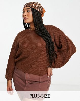 Noisy May Curve ribbed jumper in brown - ASOS Price Checker