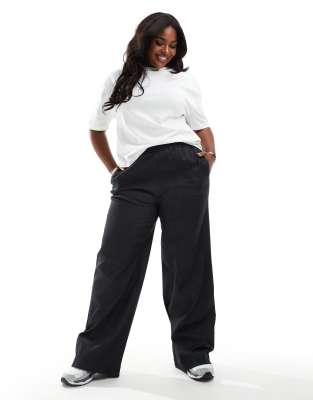 Noisy May Curve Pull On Pants In Dark Gray-black