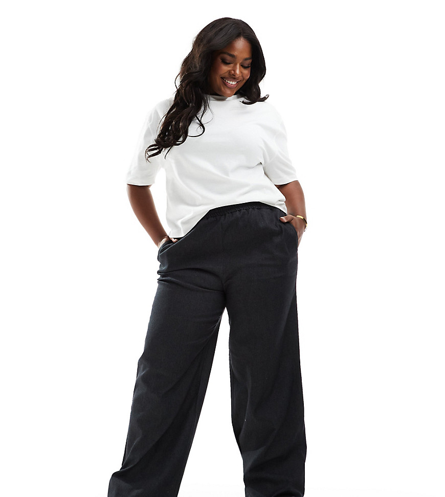 Noisy May Curve pull on trousers in dark grey-Black