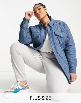 Noisy May Curve quilted jacket in blue - ASOS Price Checker