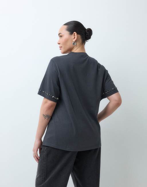 Noisy May Curve rhinestone t-shirt in dark grey, 4 of 5