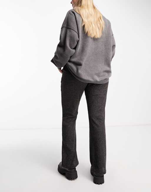 Noisy May Curve ribbed flared trousers in charcoal grey marl