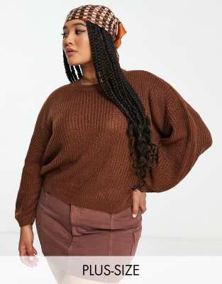 Noisy May Curve ribbed jumper in brown
