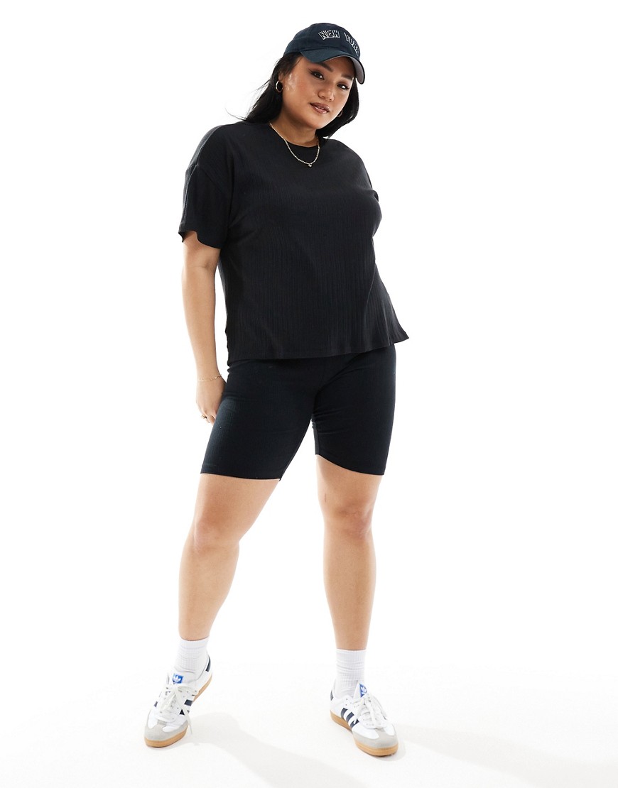 Noisy May Curve ribbed legging short co-ord in black