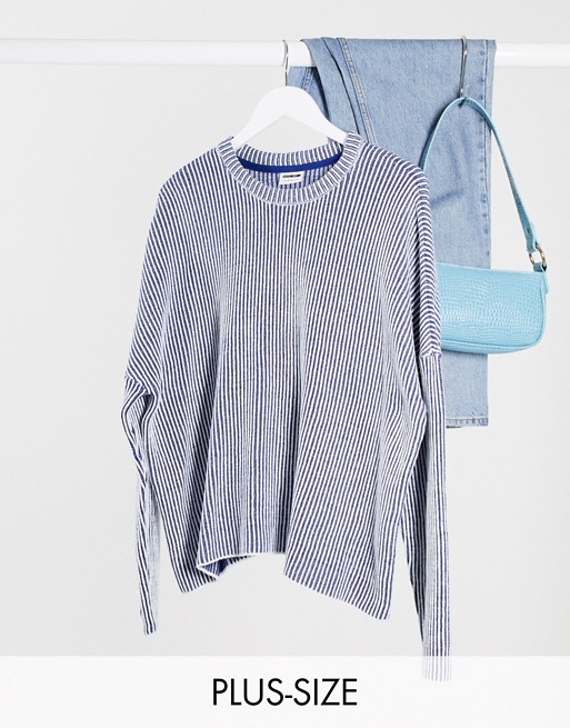 Noisy May Curve ribbed oversized jumper in blue
