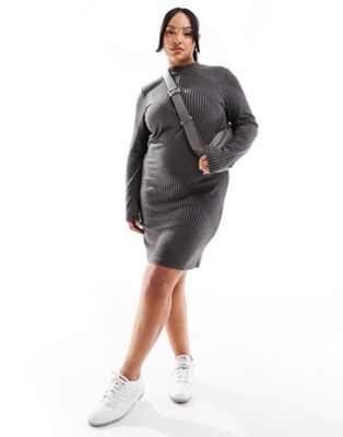 Noisy May Curve 1/4 zip long sleeve dress in grey diagonal stripe - ASOS Price Checker