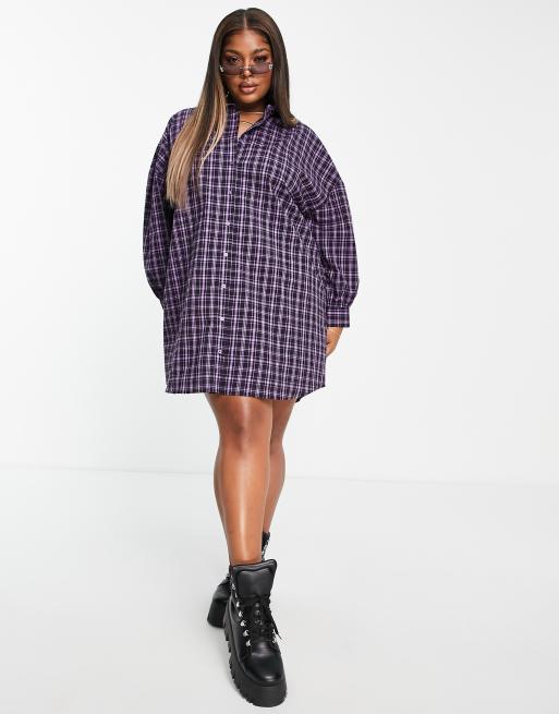 Noisy May Curve Robe chemise carreaux Violet ASOS