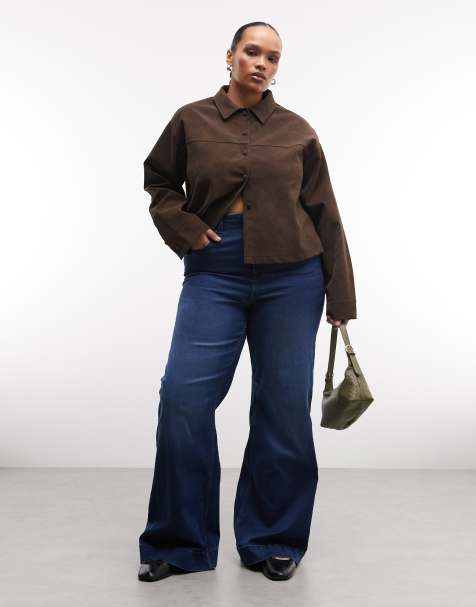 Noisy May Curve Rooxy high rise flared jeans in mid blue denim - view 1