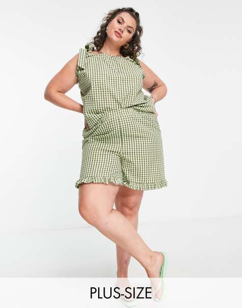 Noisy May Curve ruffle shorts co-ord in brown & yellow check - view 1