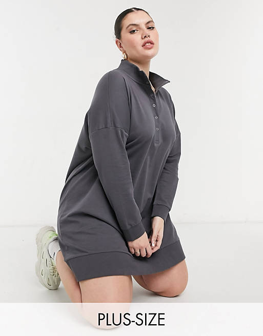  Noisy May Curve rugby dress with high neck in charcoal 