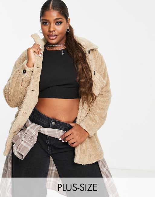 Noisy May Curve - Shacket van teddy-borg in beige
