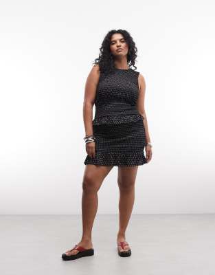 Noisy May Curve shirred peplum mini skirt in black polka - part of a set