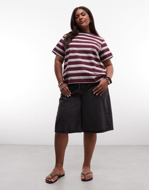 Noisy May Curve - Short long et ample à taille haute en denim - Noir - view 1