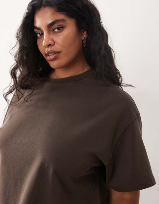 Noisy May Curve short sleeve jersey tee co-ord in washed brown, 2 of 4