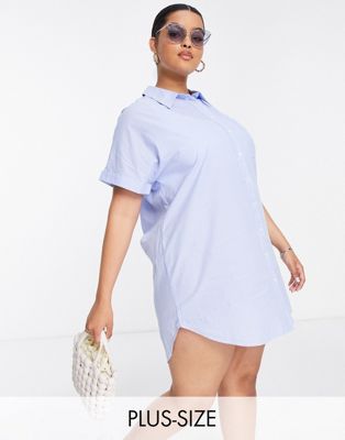 Noisy May Curve short sleeve mini shirt dress in blue stripe