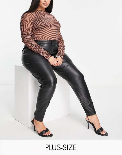 Noisy May Curve skinny faux leather pants in black