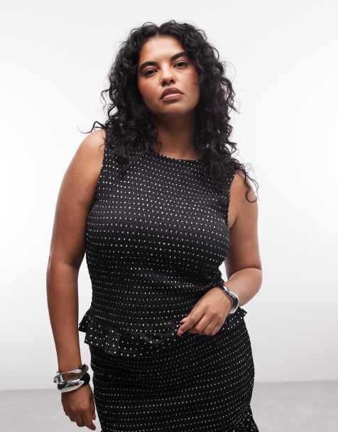 Noisy May Curve sleeveless shirred top in black polka dots - part of a set - view 1