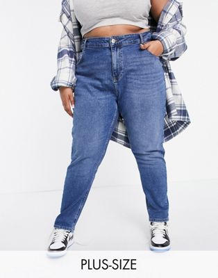 Noisy May Curve Katy slim leg jeans in mid blue wash