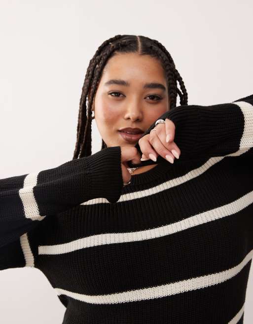 Noisy May Curve slouchy knit dress in black with cream stripe | ASOS