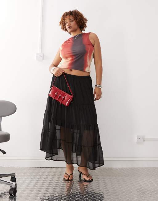 Noisy May Curve - Sort og lagdelt maxinederdel i chiffon