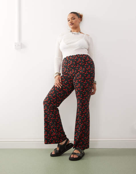 Noisy May Curve flare trouser in cherry print