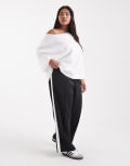 [Noisy May Curve] Noisy May Curve straight leg jersey pants in black with white side stripe 48 Black