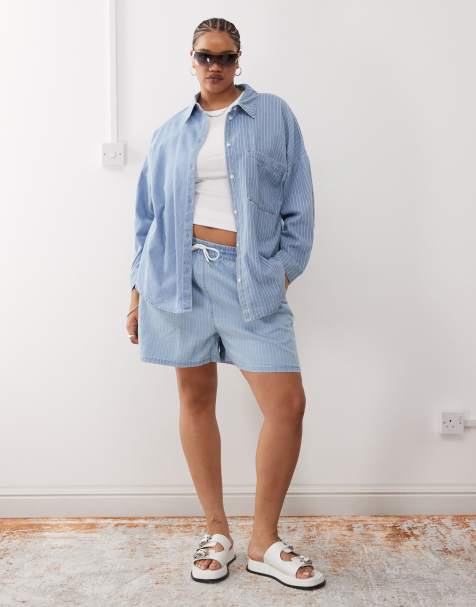 Noisy May Curve striped denim set in light blue - view 1