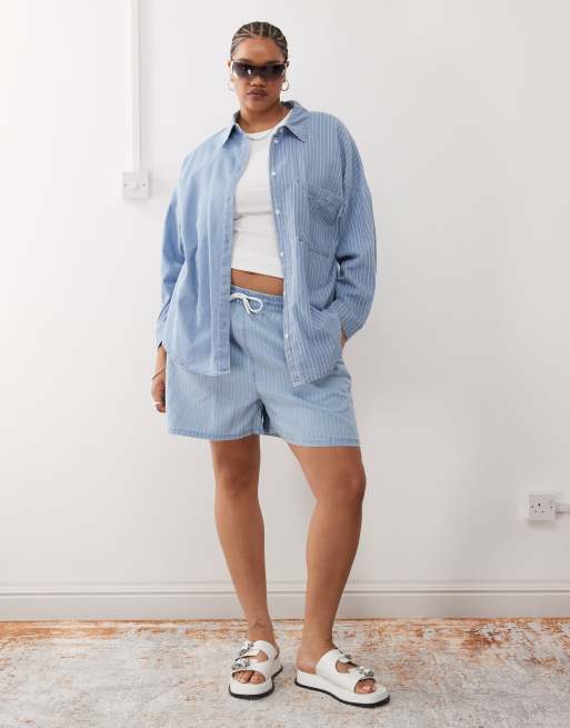 Noisy May Curve striped denim shirt in light blue - part of a set, 2 of 4