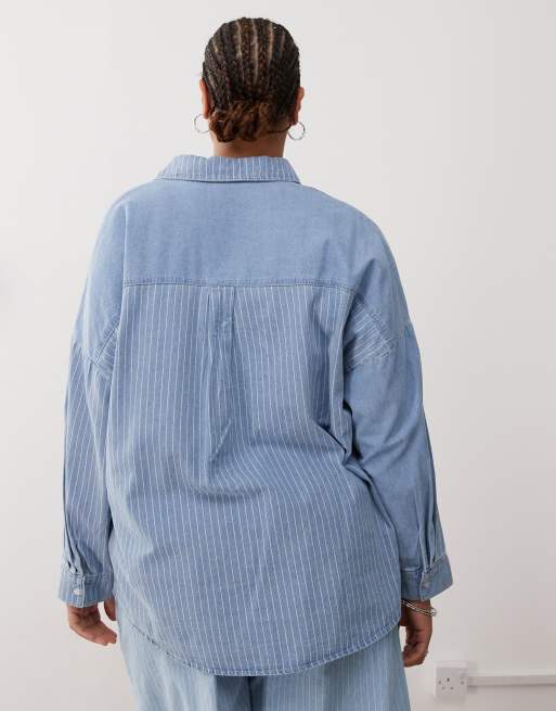 Noisy May Curve striped denim shirt in light blue - part of a set, 4 of 4
