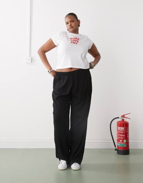 Noisy May Curve – Svarta byxor med vida ben och textur - view 1