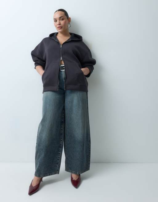 Noisy May Curve sweat à capuche oversize en tissu style scuba noir, 2 de 5