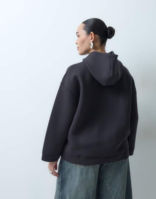 Noisy May Curve sweat à capuche oversize en tissu style scuba noir, 4 de 5