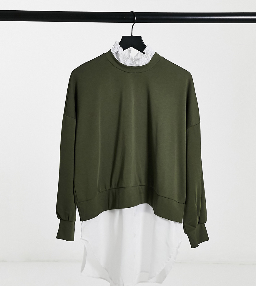 Noisy May Curve - Sweater afgewerkt met overhemdranden in kaki-Groen