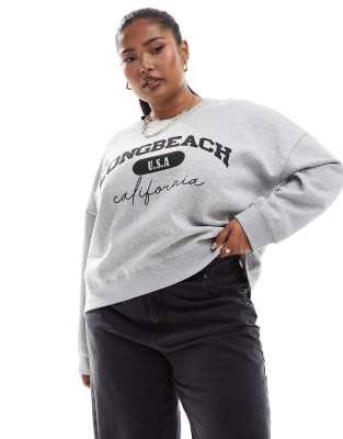 Noisy May Curve - Sweatshirt in meliertem Grau mit „Longbeach"-Print