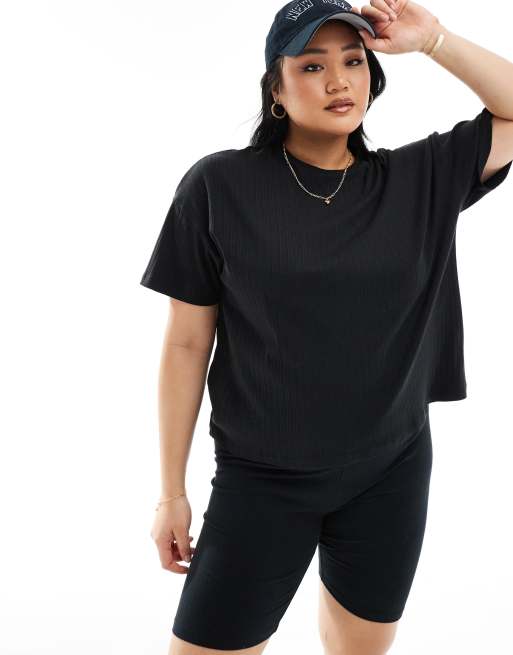Noisy May Curve - T-shirt d'ensemble côtelé oversize - Noir