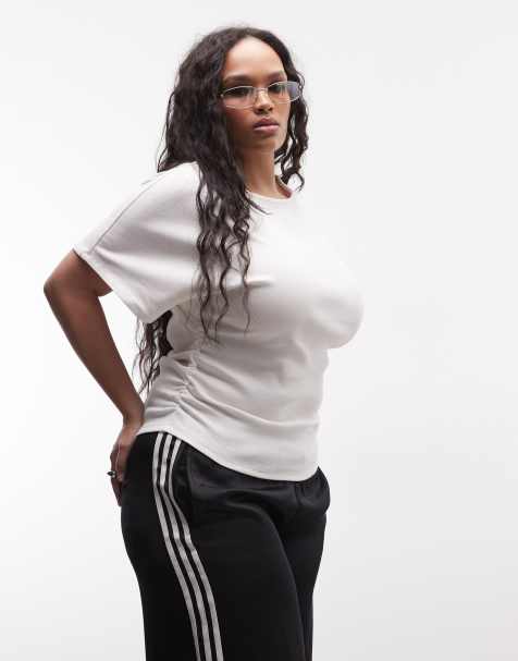 Noisy May Curve – T-Shirt in Weiß mit geraffter Taille - view 1