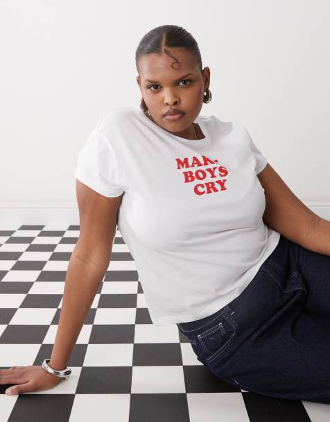 Noisy May Curve - T-shirt mini corta bianca con scritta "Boys cry" - view 1