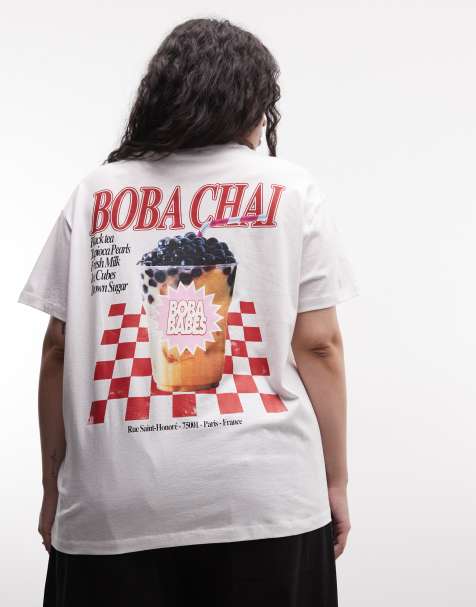 Noisy May Curve - T-shirt oversize bianca con stampa di chai sul retro - view 1