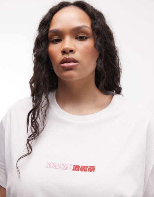 Noisy May Curve - T-shirt oversize bianca con stampa di chai sul retro, 2 di 4