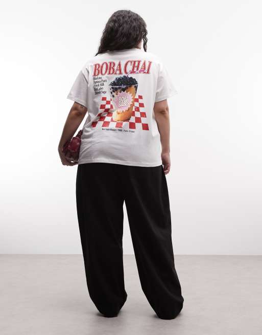 Noisy May Curve - T-shirt oversize bianca con stampa di chai sul retro, 3 di 4