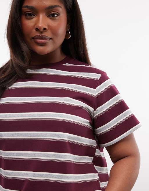 Noisy May Curve - T-shirt squadrata bordeaux e crema a righe, 4 di 4
