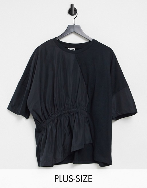 Noisy May Curve t-shirt with shirred nylon detail in black