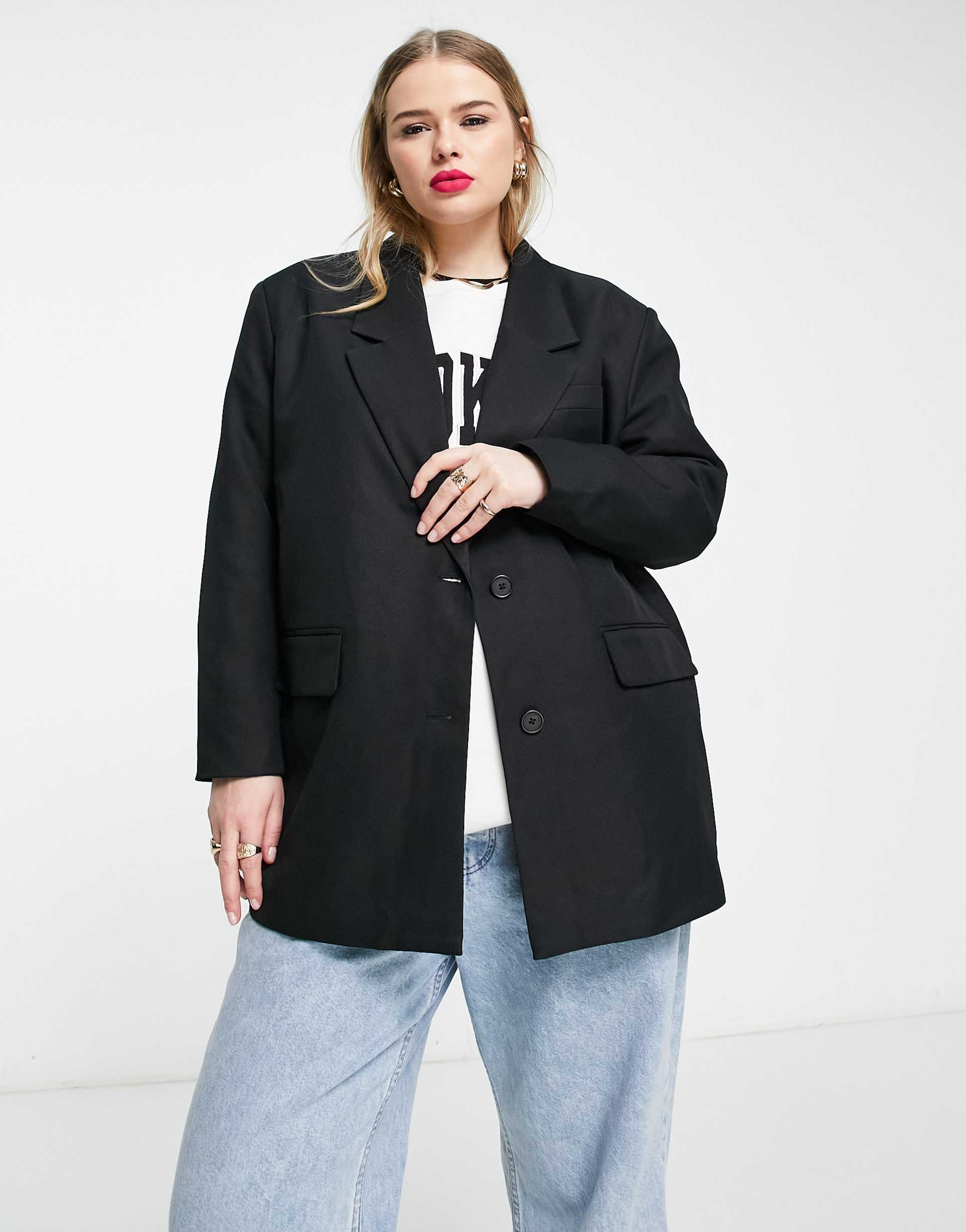 noisy may curve tailored blazer in black
