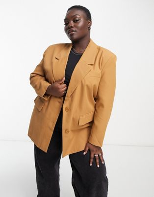 Noisy May Curve tailored blazer in camel