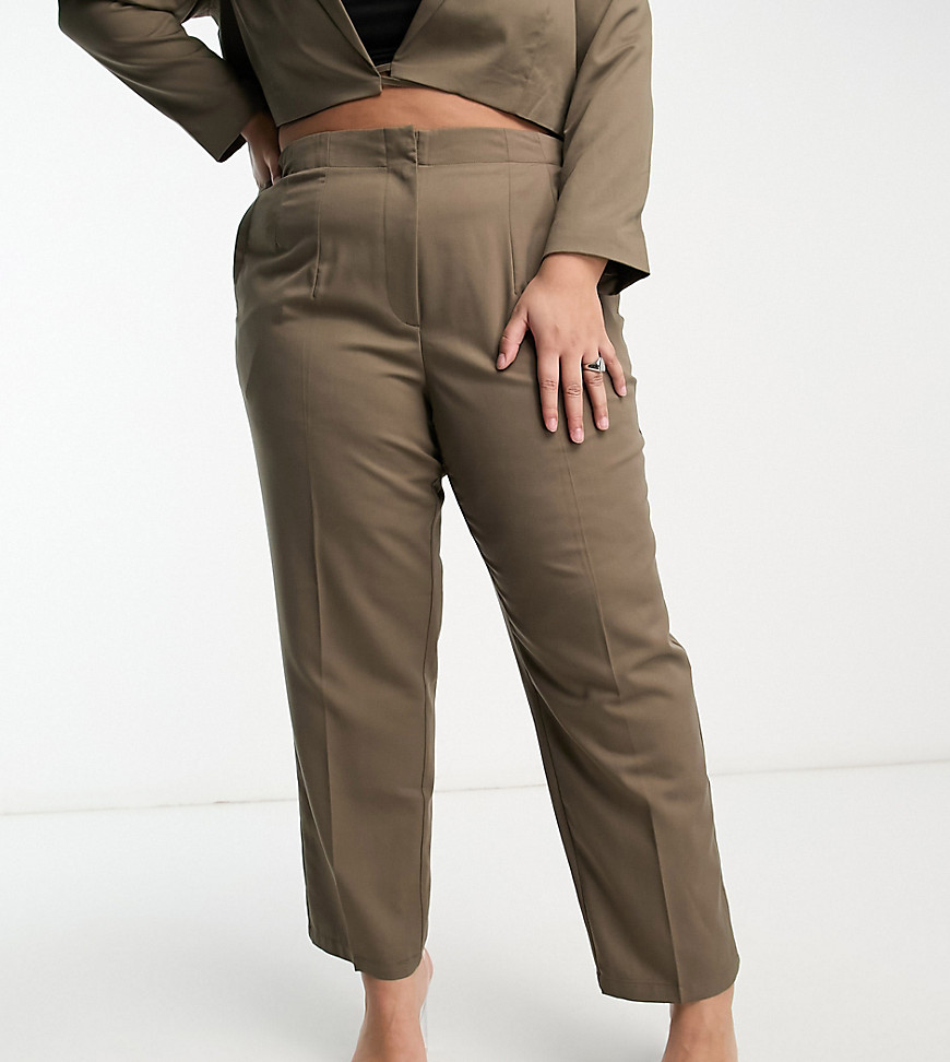 Noisy May Curve tailored trousers co-ord in brown