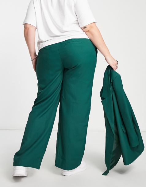 Noisy May Curve tailored wide leg trousers co-ord in green - view 1